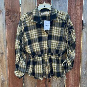 Free People plaid shirt top blouse  size S New NWT